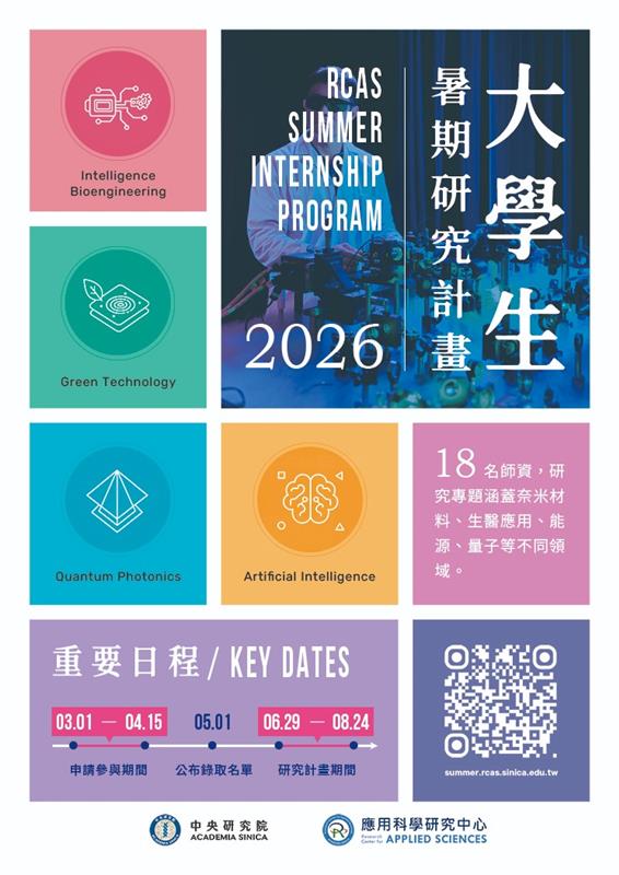 中研院應科中心「2026年大學生暑期...